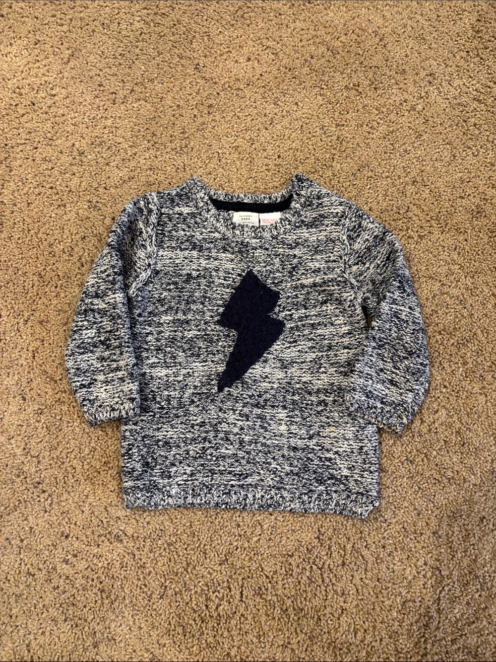 Zara Navy & White Marled Sweater with Lightning Bolt